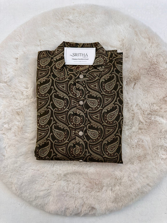 SM0225-03-02 Brown Green Cotton Silk Kurta