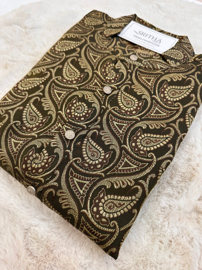 SM0225-03-02 Brown Green Cotton Silk Kurta
