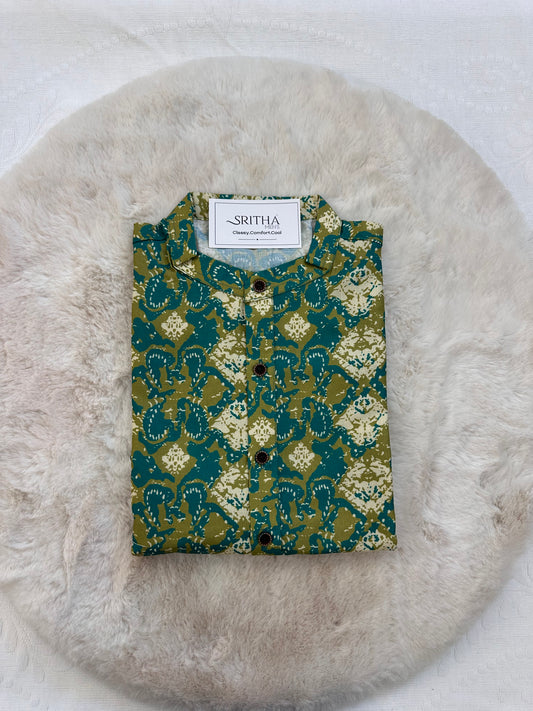 SM0225-03-04 Green Yellow Cotton Kurta