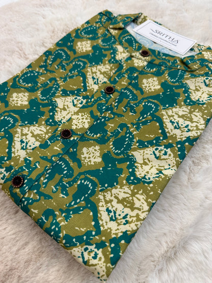SM0225-03-04 Green Yellow Cotton Kurta