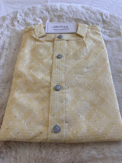 SM0225-03-07 Light Yellow to Green Ombre Design Cotton with Sequins Kurta