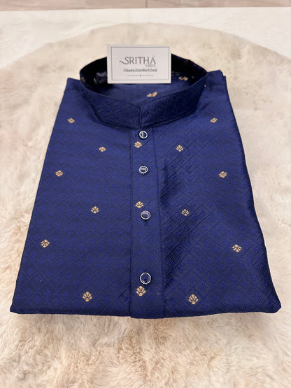 SM0525-02-15 Royal Blue & Gold Silk Blend Kurta Set