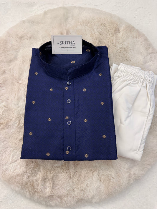 SM0525-02-15 Royal Blue & Gold Silk Blend Kurta Set