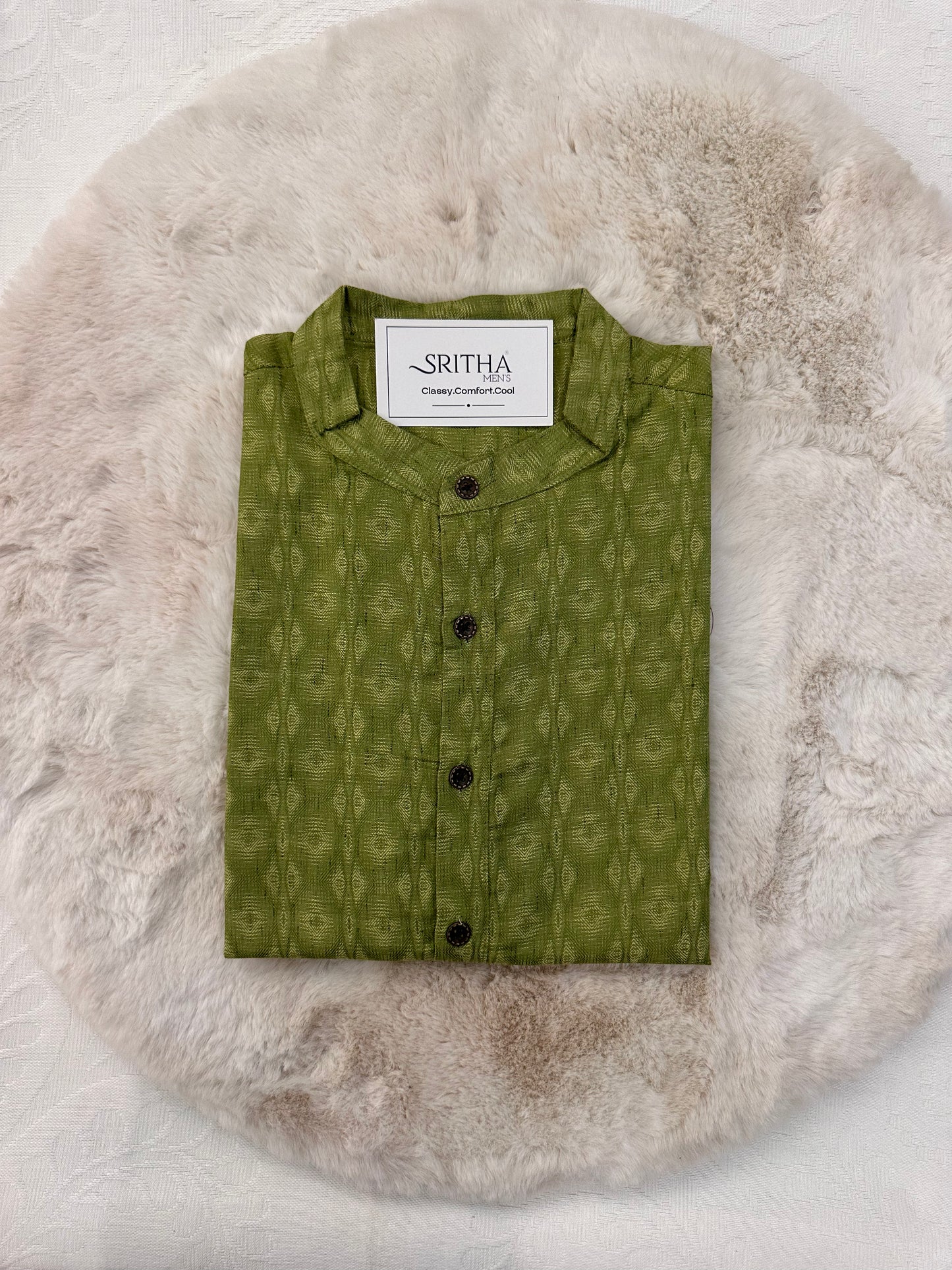 SM0225-03-06 Green Woven Cotton Kurta