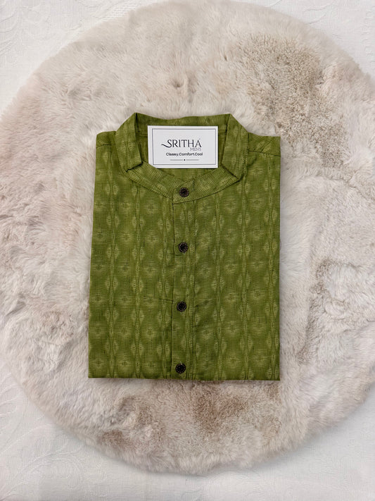 SM0225-03-06 Green Woven Cotton Kurta