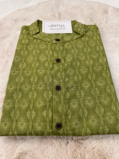 SM0225-03-06 Green Woven Cotton Kurta