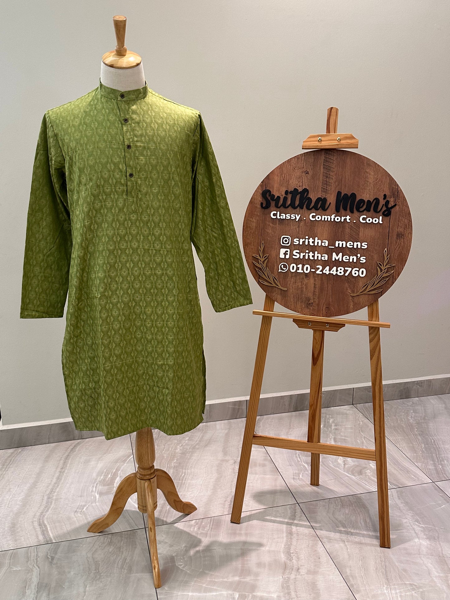 SM0225-03-06 Green Woven Cotton Kurta