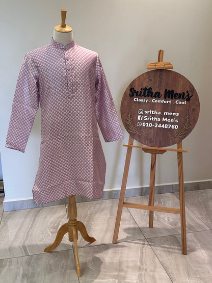 SM0225-02-05 Onion Pink & Silver Jacquard Silk Blend Kurta Set