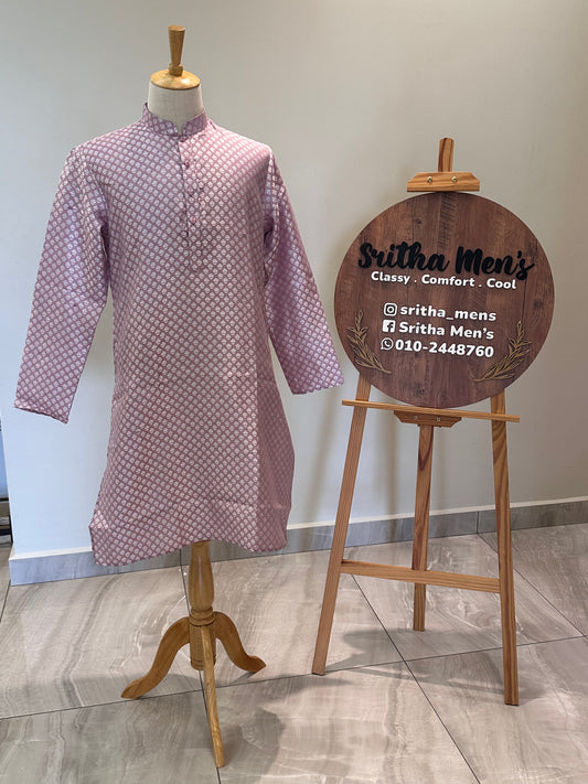 SM0225-02-05 Onion Pink & Silver Jacquard Silk Blend Kurta Set