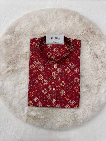 SM0325-01-09 Red Floral Print Cotton Kurta