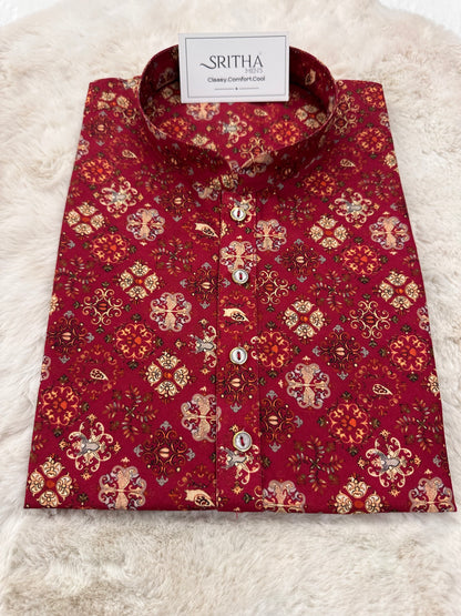 SM0325-01-09 Red Floral Print Cotton Kurta