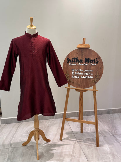 SM0225-02-01 Rich Maroon & Gold Jacquard Silk Blend Kurta Set