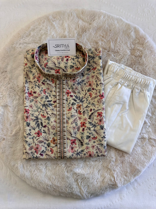 SM0325-06-01 Off White Floral Kurta Set