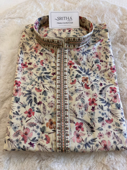 SM0325-06-01 Off White Floral Kurta Set