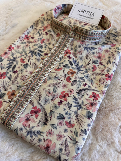 SM0325-06-01 Off White Floral Kurta Set
