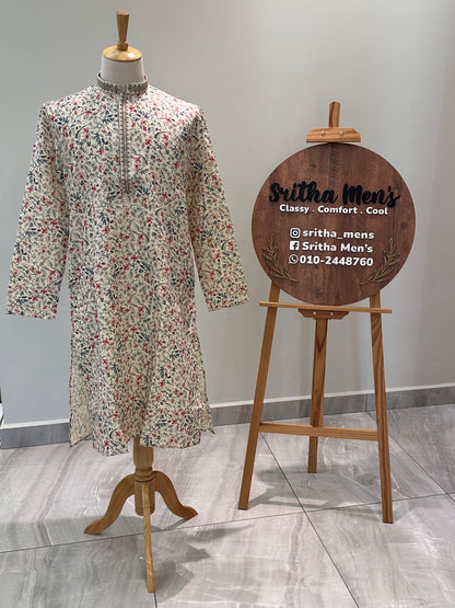 SM0325-06-01 Off White Floral Kurta Set