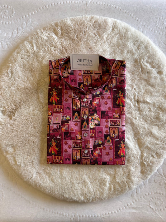SM0325-01-05 Pink Tribe Design Printed Cotton Kurta