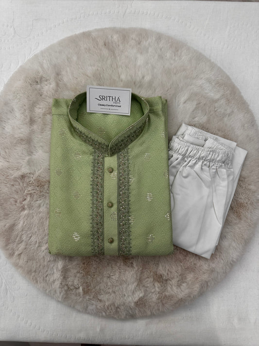 SM0525-02-19 Light Green Stone & Sequins Work Silk Blend with Lining Kurta Set