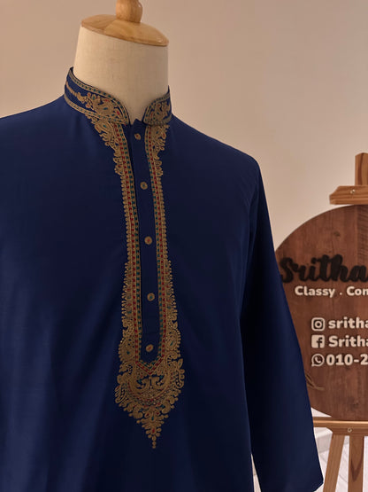 SM0625-06-0 Dark Blue Soft Cotton Silk Blend Kurta Set