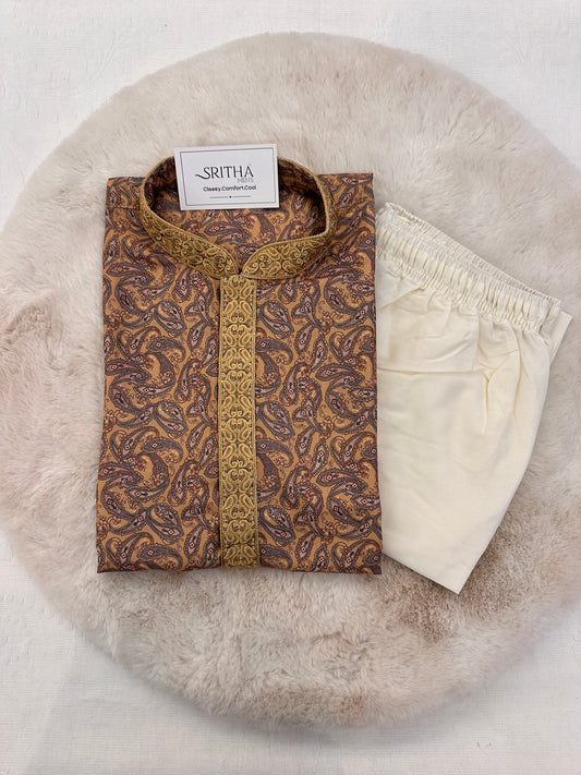 SM0624-06-06 Yellow Floral Soft Cotton Blend Kurta Set