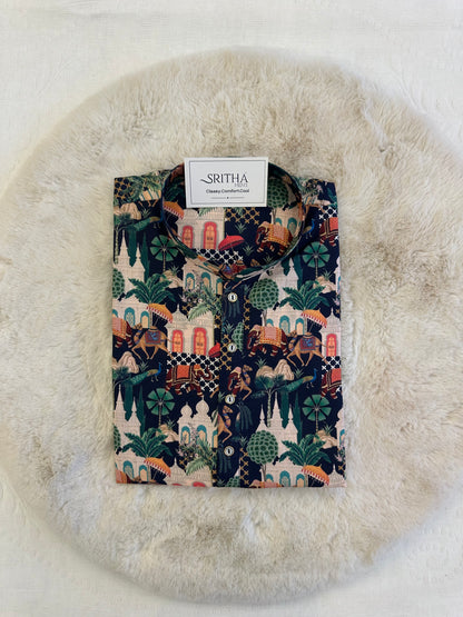 SM0625-01-05 Navy Blue Animal Printed Cotton Kurta
