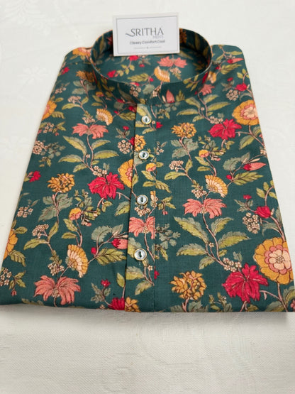 SM0826-01-07 Dark Green Floral Soft Cotton Kurta