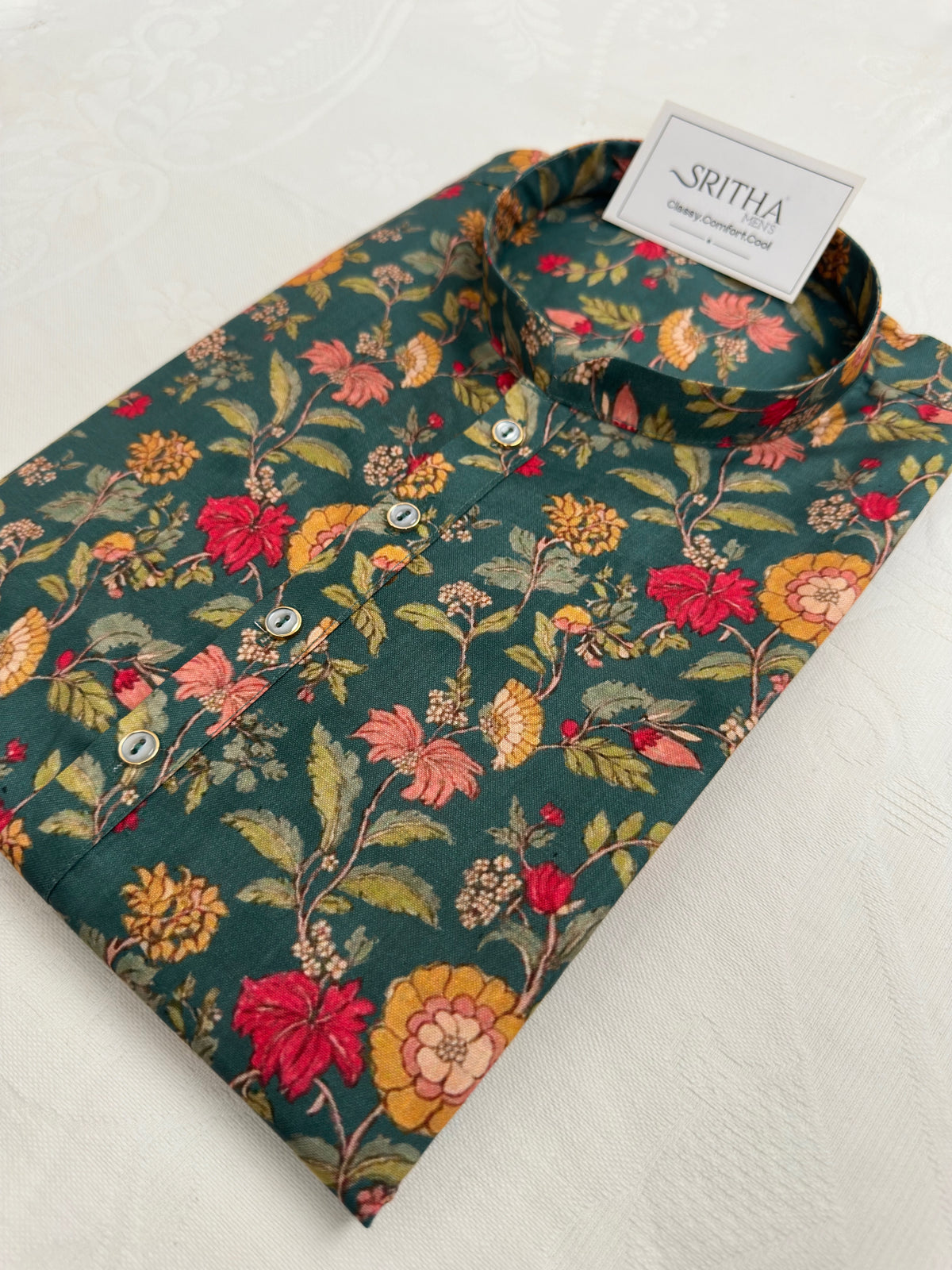 SM0826-01-07 Dark Green Floral Soft Cotton Kurta