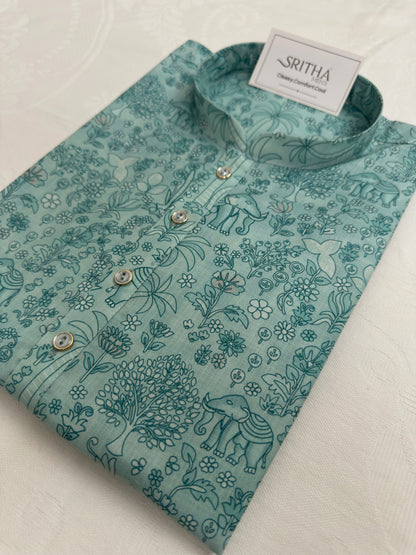 SM0826-01-08 Light Green Elephant Soft Cotton Kurta