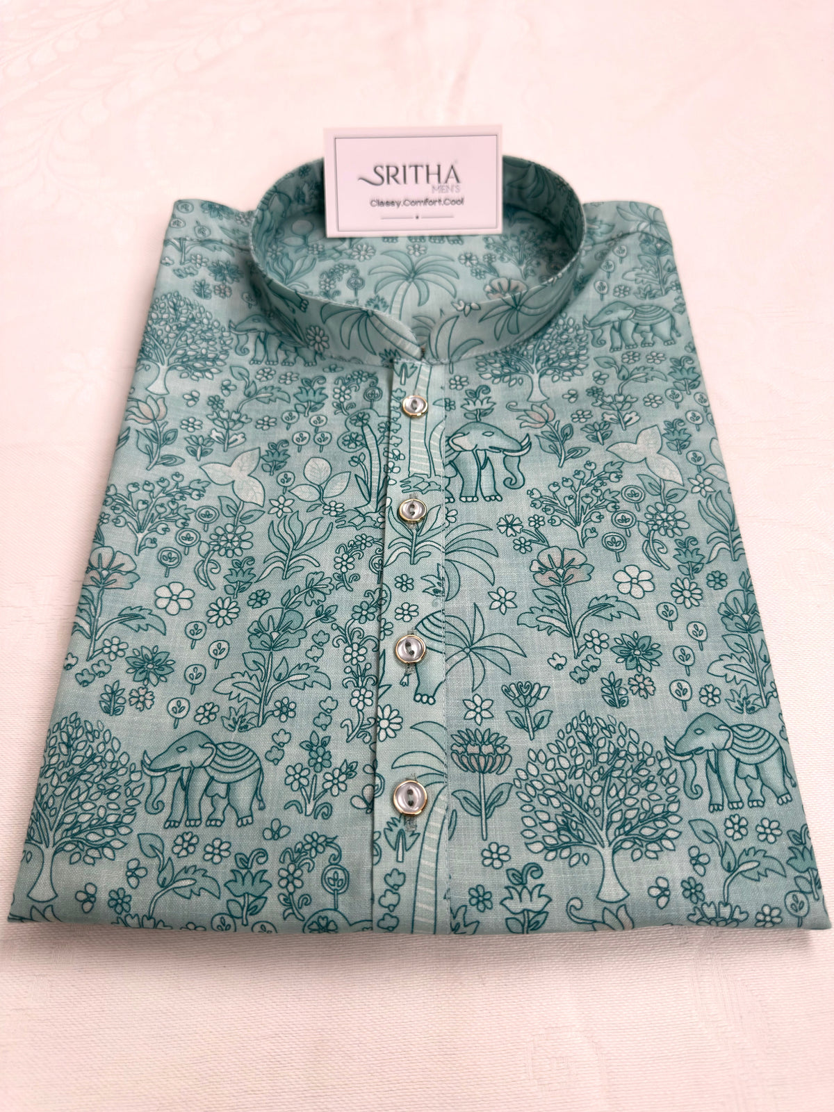 SM0826-01-08 Light Green Elephant Soft Cotton Kurta