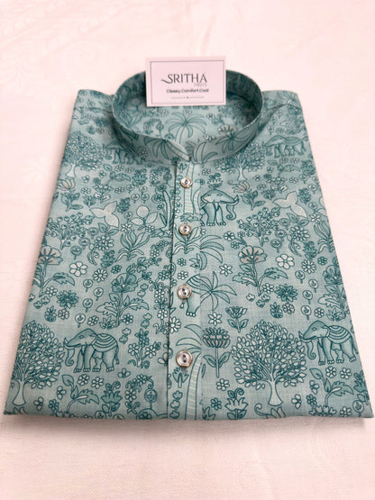 SM0826-01-08 Light Green Elephant Soft Cotton Kurta