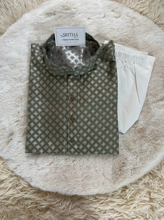 SM0724-02-12 Pistachio Green Jacquard Silk Blend Kurta Set