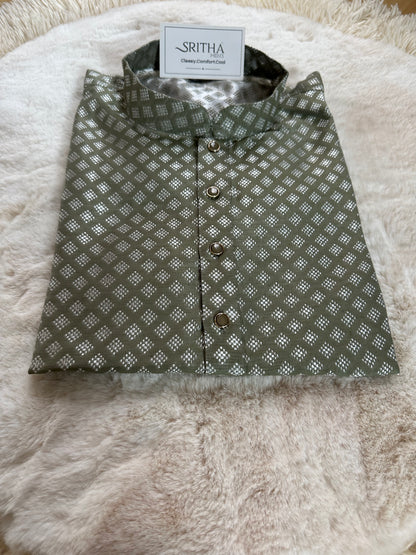 SM0724-02-12 Pistachio Green Jacquard Silk Blend Kurta Set