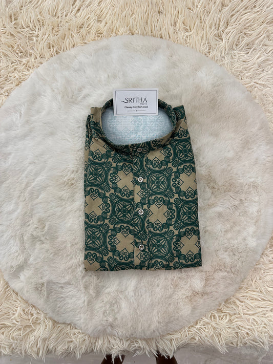 SM0924-01-05 Light Khaki & Green Viscose Kurta