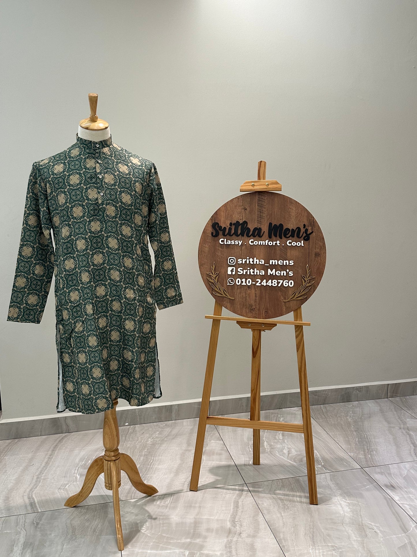 SM0924-01-05 Light Khaki & Green Viscose Kurta