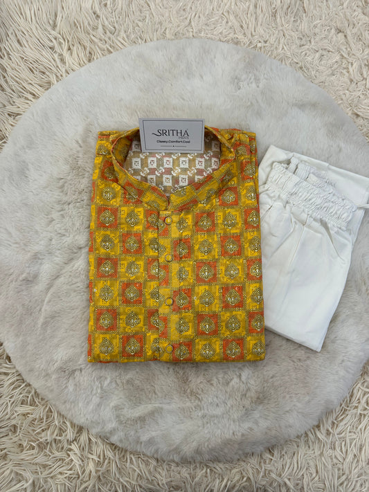 SM1024-02-01 Yellow Chikan Cotton Kurta Set