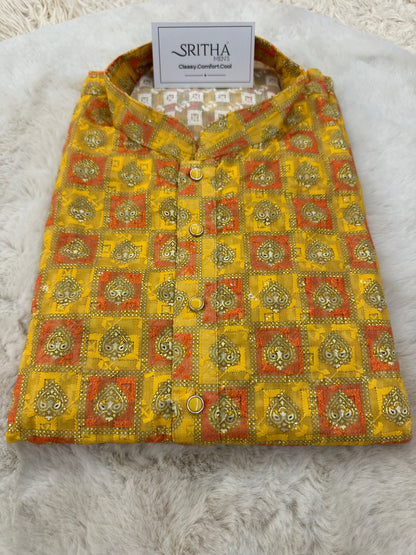 SM1024-02-01 Yellow Chikan Cotton Kurta Set