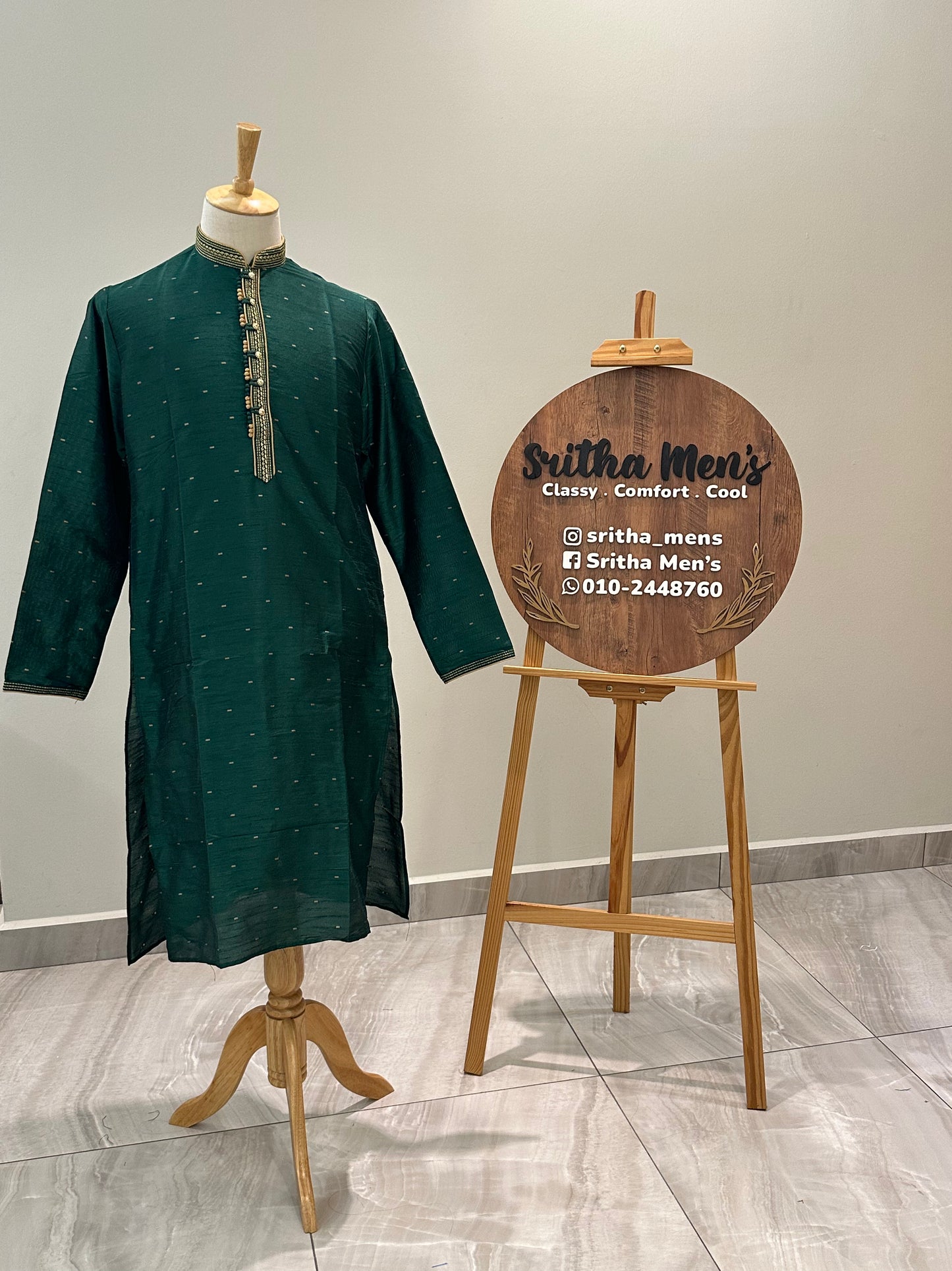 SM0724-04-01 Dark Green & Gold Silk Blend Kurta Set