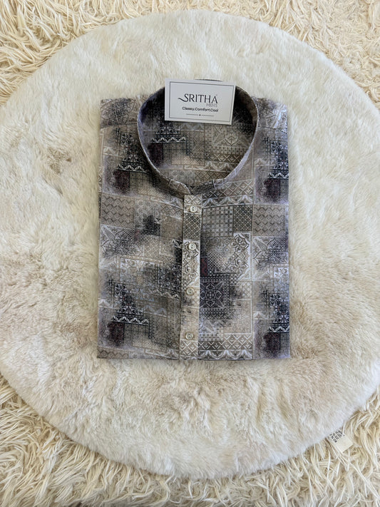 SM0624-01-07 Black & White Cotton Blend Kurta
