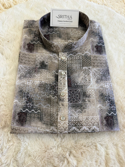 SM0624-01-07 Black & White Cotton Blend Kurta