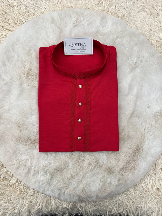 SM0924-01-03 Red Embroidery Cotton Kurta