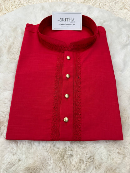 SM0924-01-03 Red Embroidery Cotton Kurta