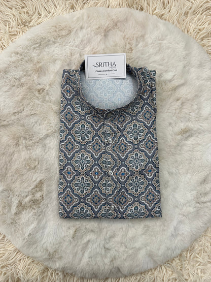 SM1024-01-18 Grey Blue Viscose Print Kurta