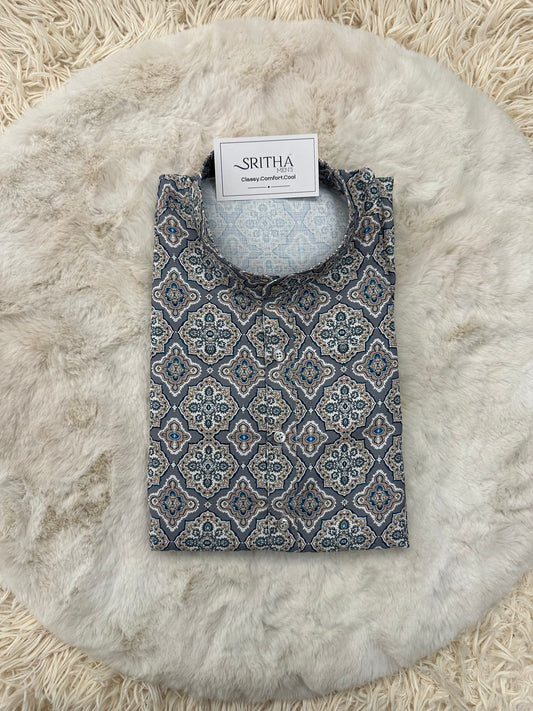 SM1024-01-18 Grey Blue Viscose Print Kurta