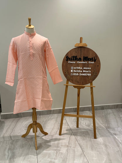 SM1024-02-07 Peach Pink Jacquard Silk Blend Kurta Set