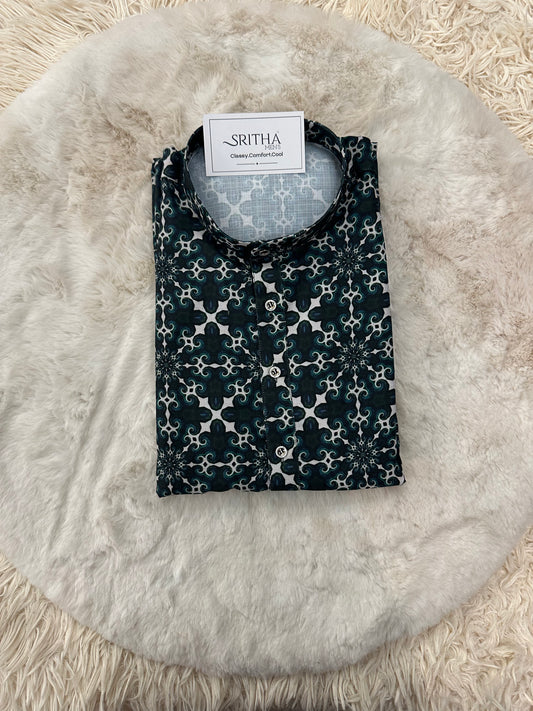 SM0924-01-06 Green & White Print Viscose Kurta