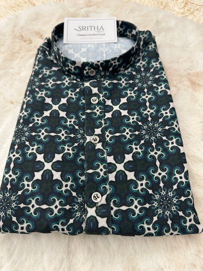 SM0924-01-06 Green & White Print Viscose Kurta