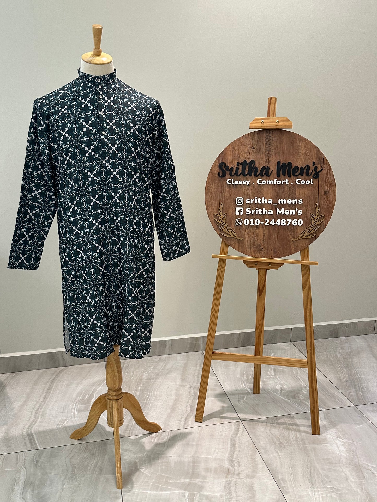 SM0924-01-06 Green & White Print Viscose Kurta
