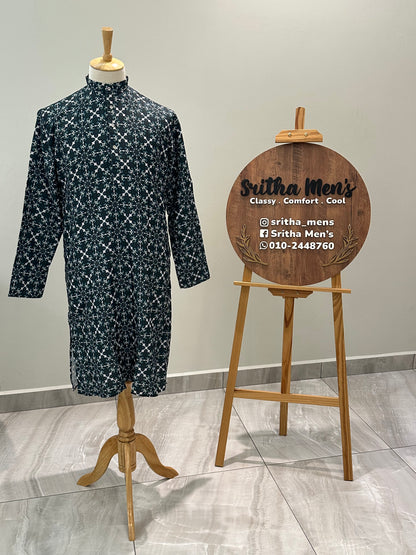 SM0924-01-06 Green & White Print Viscose Kurta