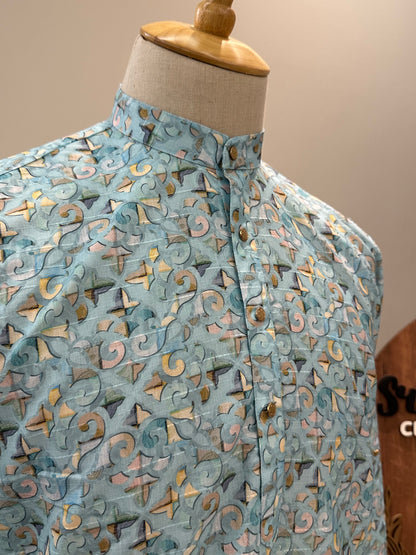 SM1224/25-01-15 Blue Cotton Long Sleeve Short Kurta