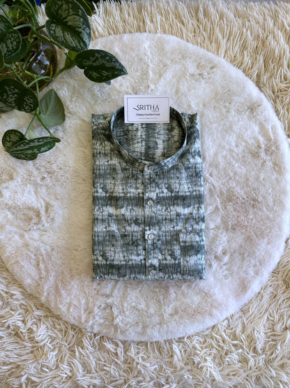 SM0324-01-03 Green White Cotton Short Kurta